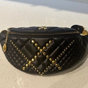 Versace Black Quilted Crossbody Bag with Gold Accents